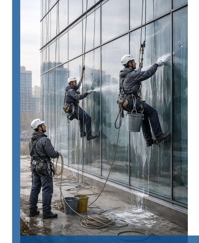 Промышленная мойка панорамных окон на высоте в Можге