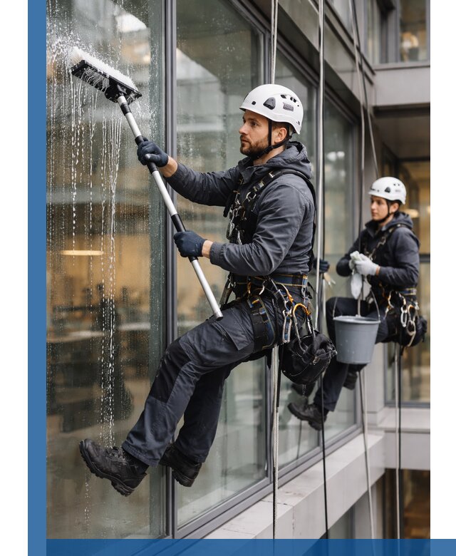 Профессиональная мойка витражей промышленными альпинистами в Можге