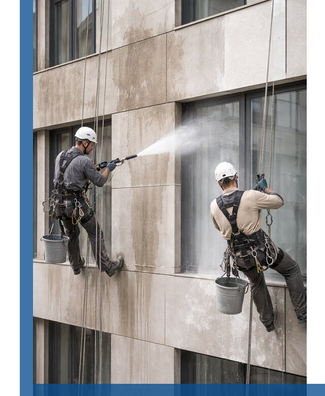 Послестроительная мойка фасада промышленным альпинизмом в Можге