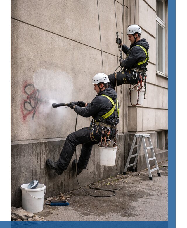 Удаление граффити с фасада в Можге от 4558 р. | ВЫСОТНИК-Мжг