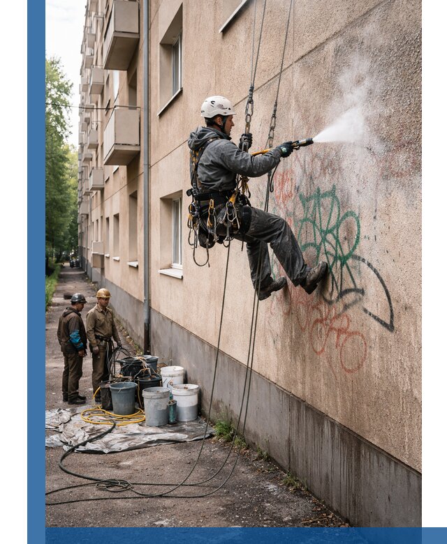 Удаление граффити с фасада в Можге без следов и повреждений