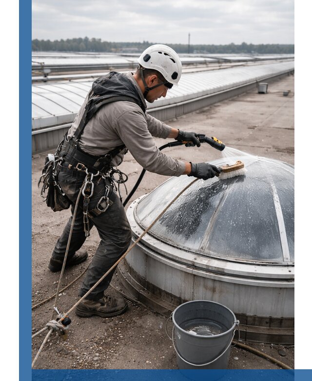 Мойка зенитных фонарей на кровле для промышленных объектов в Можге