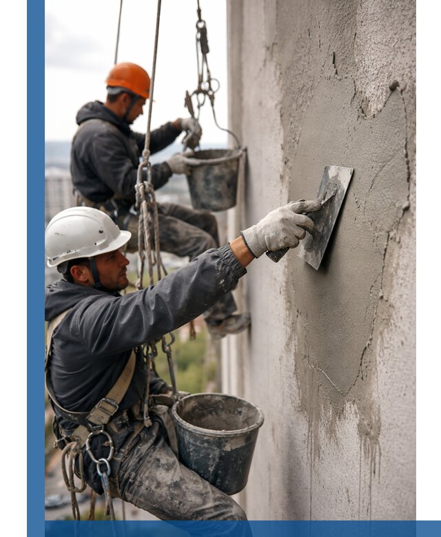 Штукатурка фасада на высоте в Можге профессиональные работы