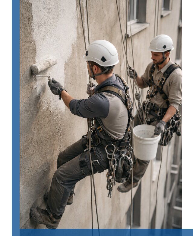 Грунтовка фасада на высоте в Можге промышленными альпинистами