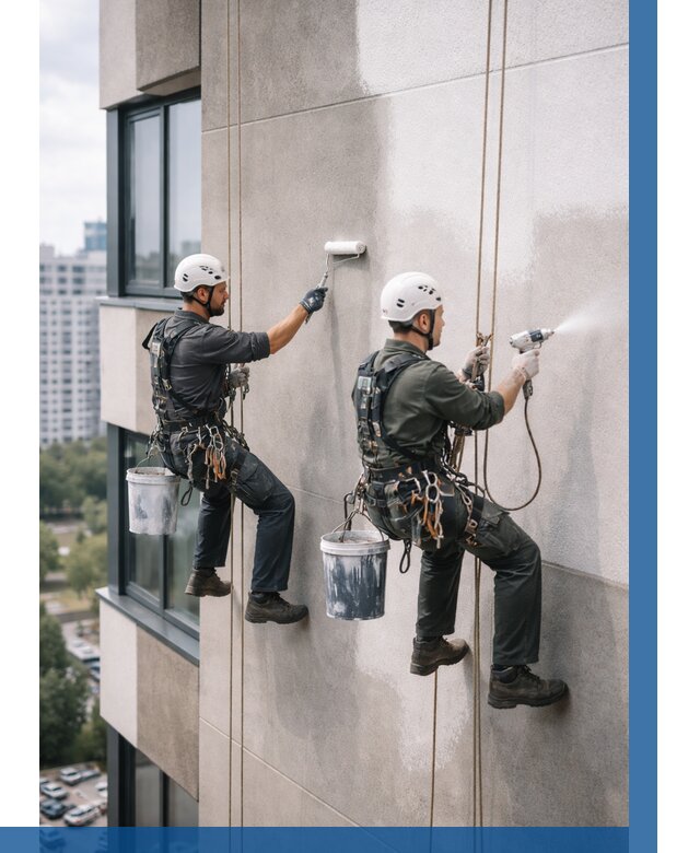 Покраска фасада альпинистами в Можге от 304 р. | ВЫСОТНИК-Мжг