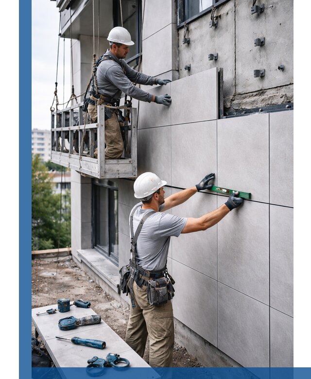 Монтаж керамогранита на фасад в Можге под ключ с гарантией качества