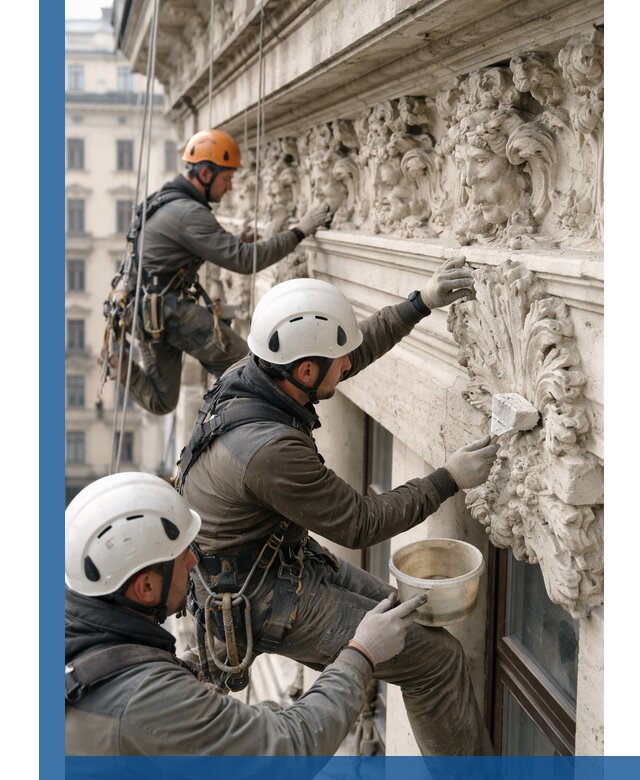 Реставрация фасадной лепнины с высотными работами в Можге