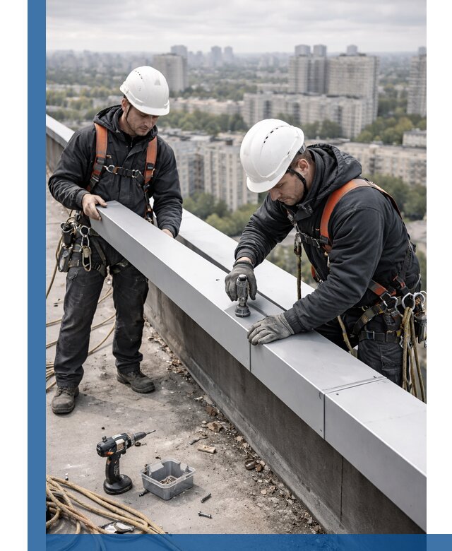 Монтаж парапетных крышек и ограждений кровли в Можге