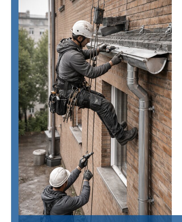 Монтаж водосточной системы на здании в Можге под ключ