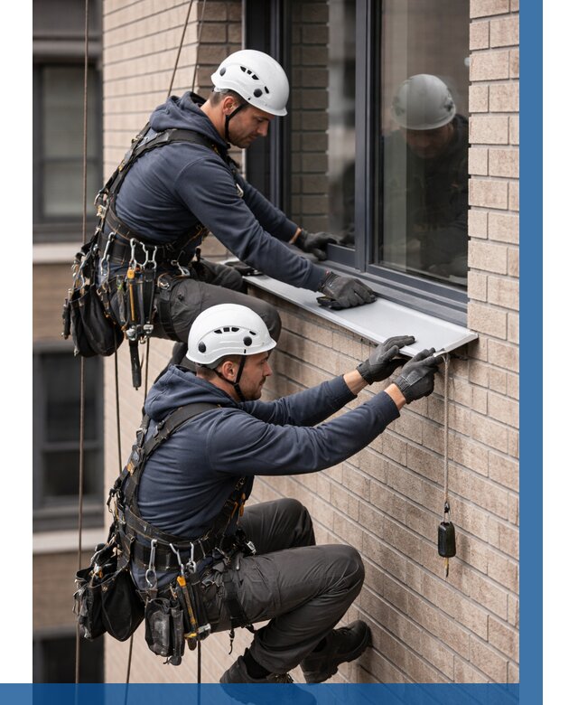 Монтаж оконных отливов под ключ в Можге от 3545 р. | ВЫСОТНИК-Мжг