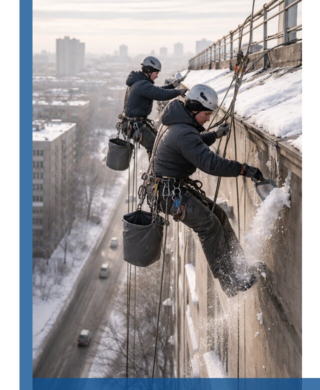 Очистка карнизов от снега в Можге профессионально и безопасно