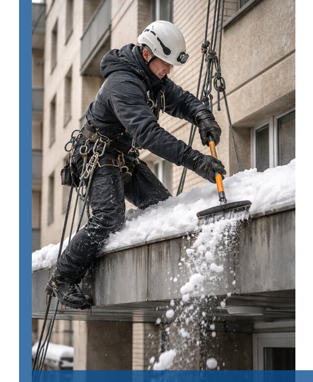 Очистка козырьков от снега в Можге круглогодично безопасно