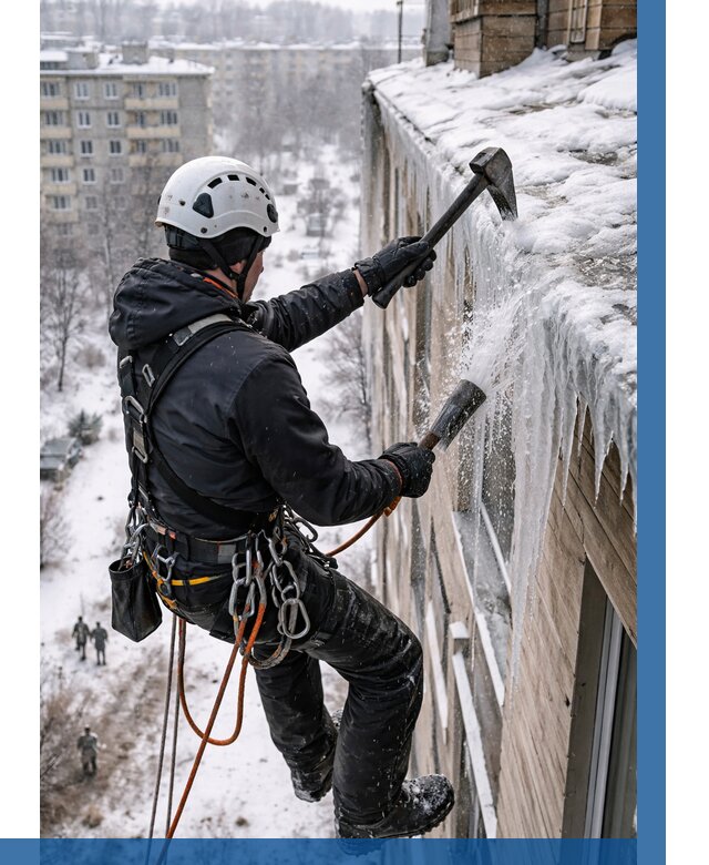 Сбивание сосулек с крыши в Можге по цене от 4558 р. | ВЫСОТНИК-Мжг