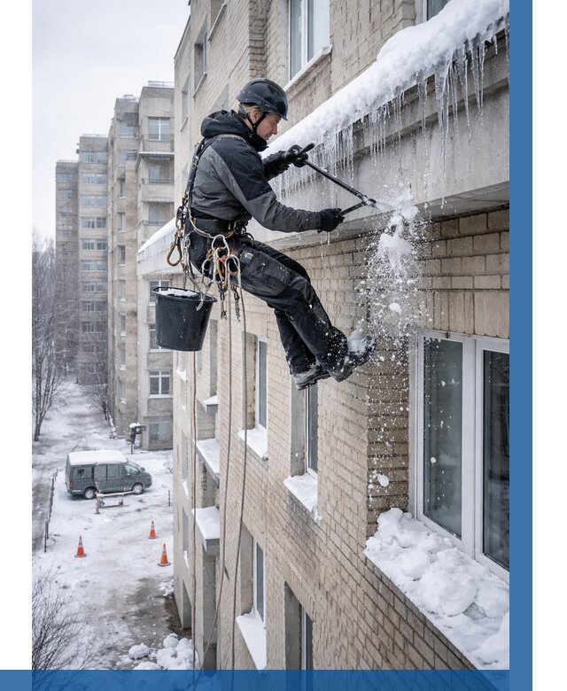 Удаление наледи с карнизов в Можге от 354 р. | ВЫСОТНИК-Мжг