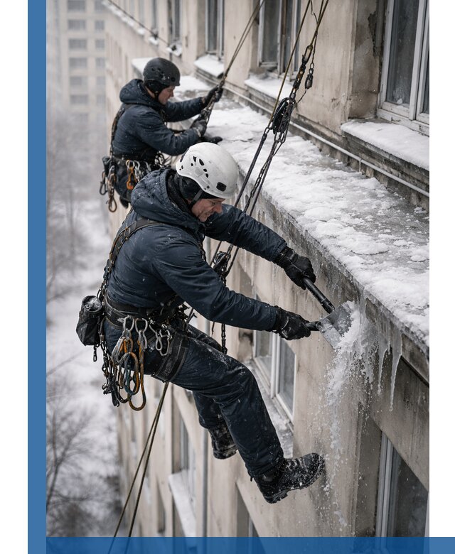 Удаление наледи и сосулек с карнизов в Можге профессионально