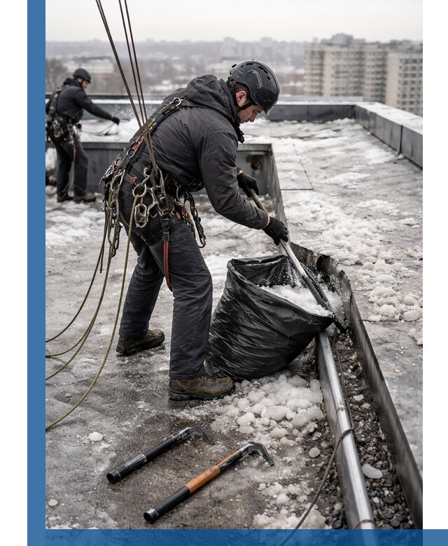 Аварийная очистка кровли в Можге от промальпинистов