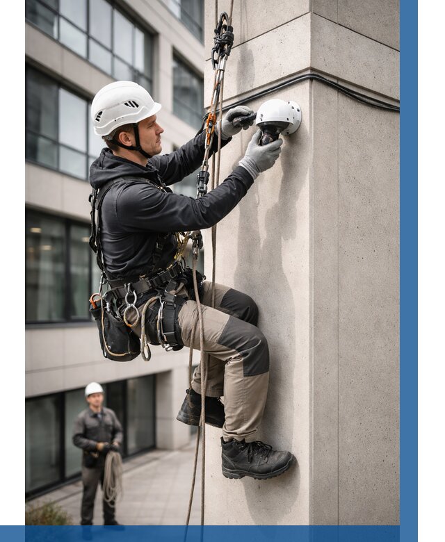 Монтаж камер видеонаблюдения на фасаде в Можге от 8609 р.-ВЫСОТНИК-Мжг