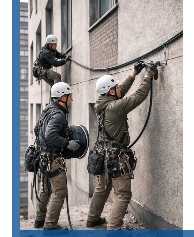 Прокладка кабеля по фасаду в Можге, профессиональный монтаж