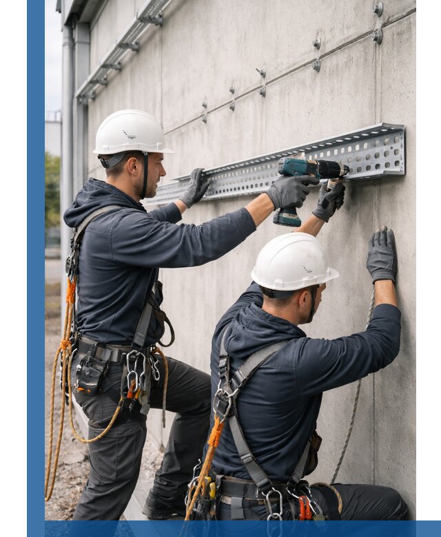 Монтаж кабельных лотков на фасаде зданий в Можге с гарантией