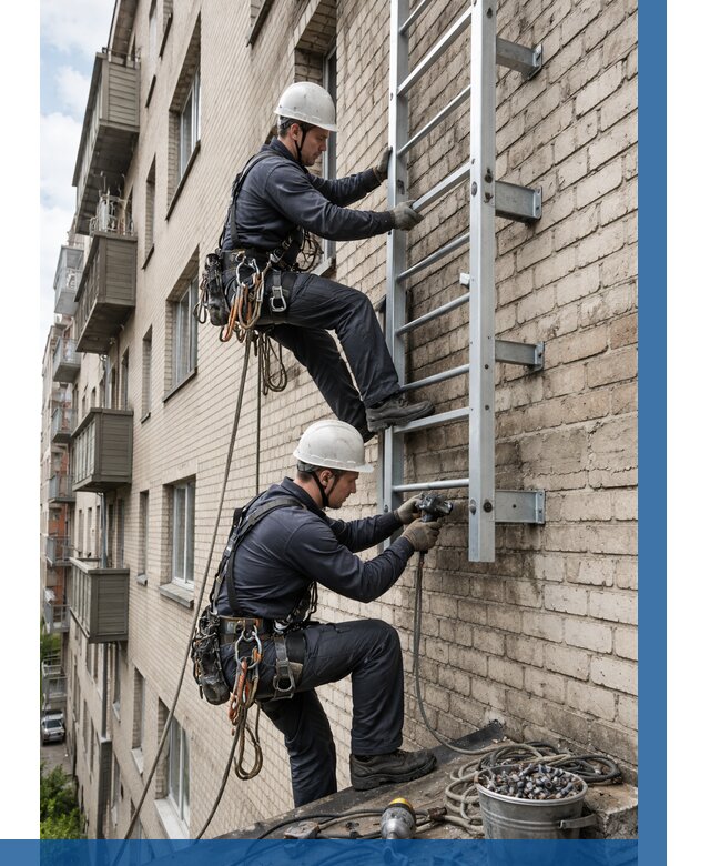 Монтаж пожарной лестницы в Можге от 25320 р заказать у ВЫСОТНИК-Мжг
