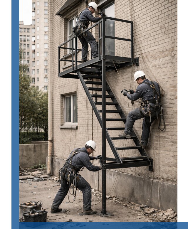 Монтаж пожарной лестницы в Можге, установка и крепление