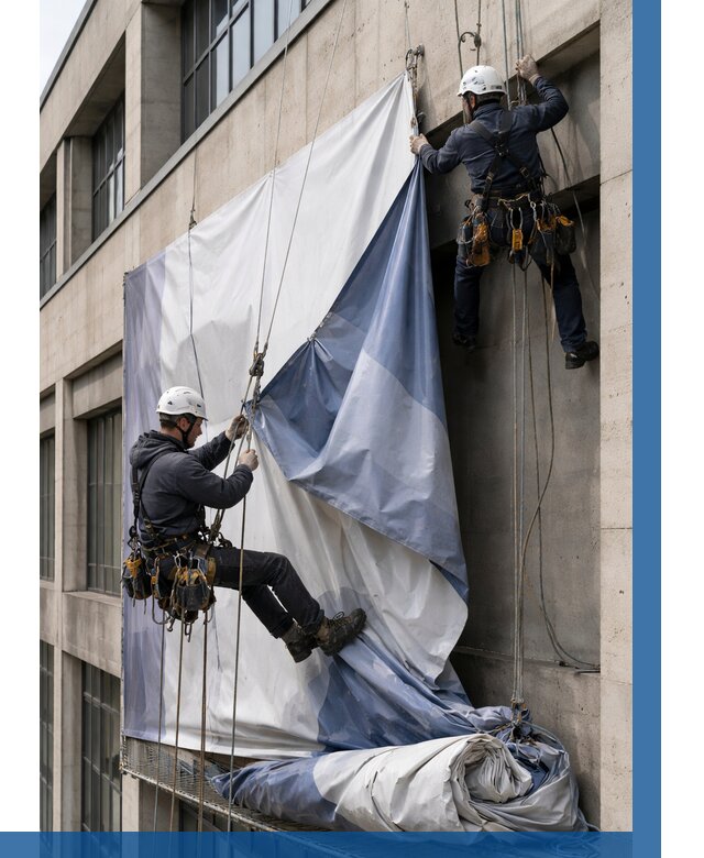 Демонтаж баннеров с фасада в Можге от 4558 р. | ВЫСОТНИК-Мжг