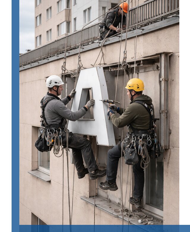 Ремонт и восстановление наружных вывесок на высоте в Можге