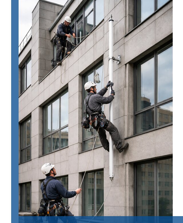 Монтаж флагштока на фасаде здания с креплением и герметикой в Можге