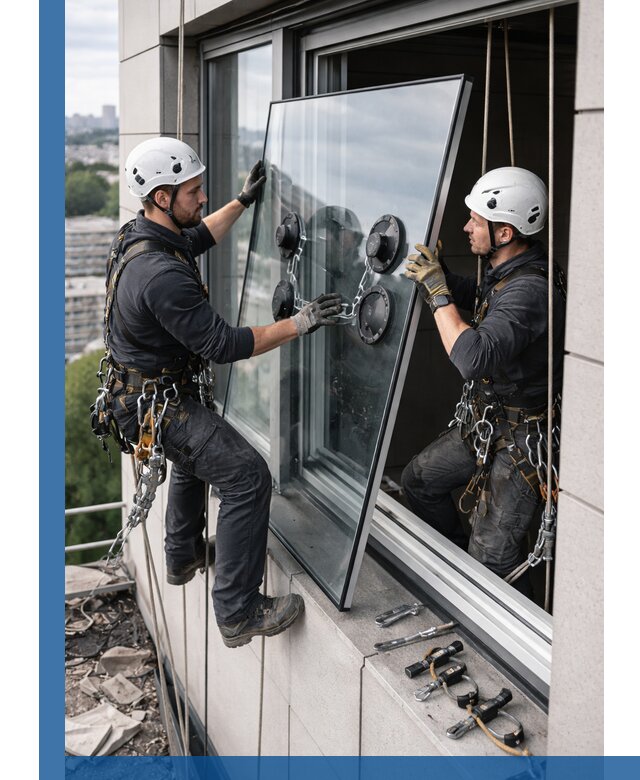 Замена стеклопакетов на высоте с промышленными альпинистами в Можге