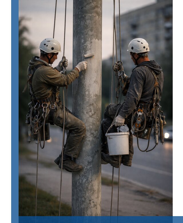 Покраска опор освещения и антикоррозийная защита в Можге