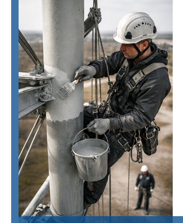 Покраска мачт связи в Можге промышленными альпинистами
