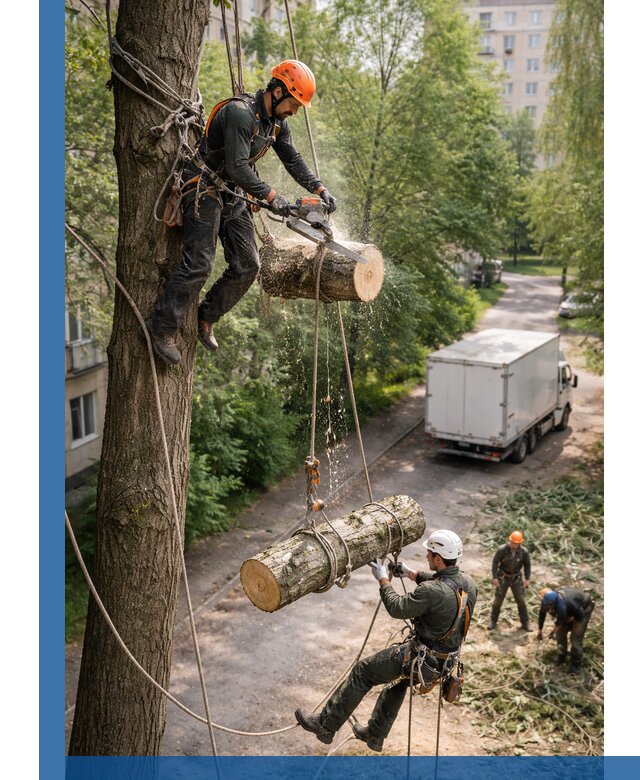 Спил деревьев альпинистами в Можге, безопасно и без повреждений