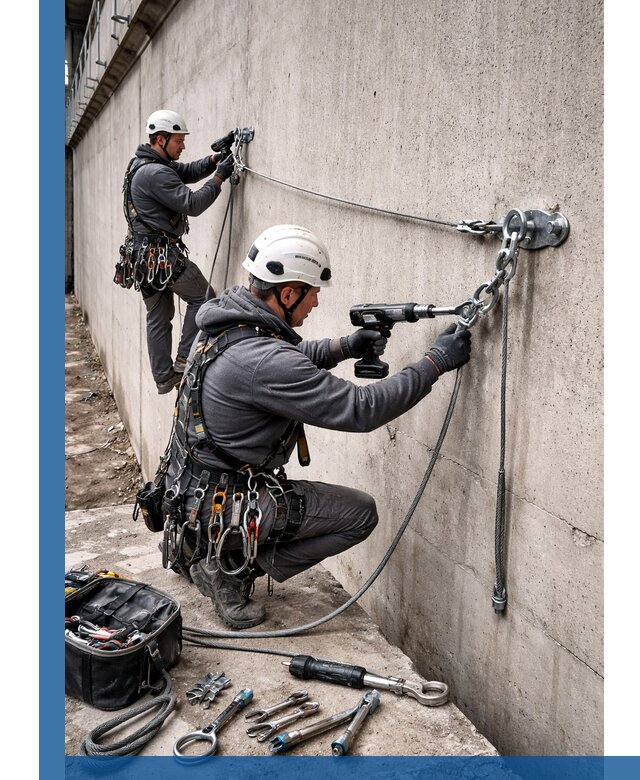 Монтаж анкерных линий высотной безопасности в Можге