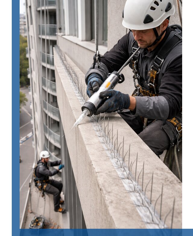 Установка шипов от птиц на фасадах и кровлях в Можге